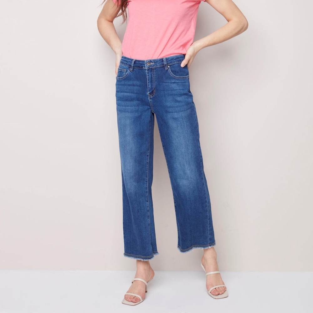Charlie B cropped wide-leg denim pants Indigo. NWT